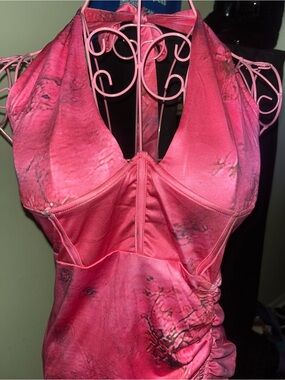 Women's Pink Halter Ruched Dress